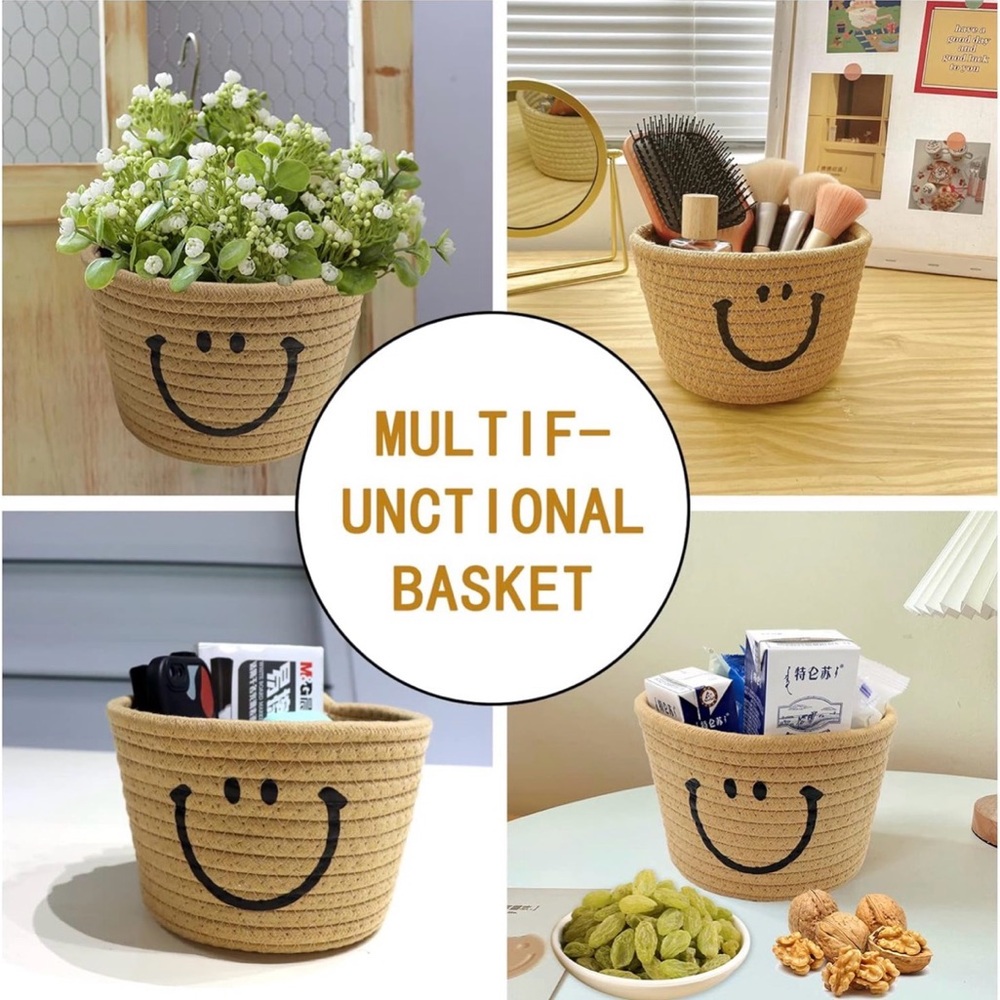 Smiley Face Woven Basket with Coasters - Picture 4 of 5